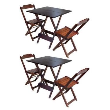 Imagem de Kit 2 Jogos De Mesa Dobravel Com 2 Cadeiras De Madeira 70x70 - Imbuia 