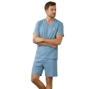 Imagem de Pijama Masculino Liso Curto Verão Short e Camisa Manga Curta - Sem mar