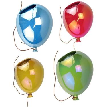 Imagem de Kit 4 Vasos De Parede Balão Planta Decoração Home&Co Cerâmica Vermelho, Azul, Amarelo  E Verde