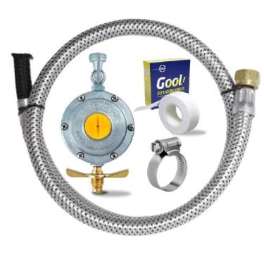 Imagem de Kit Gás GLP Botijão P13 Regulador Mangueira Aço Trançado 1m - MACFLEX,