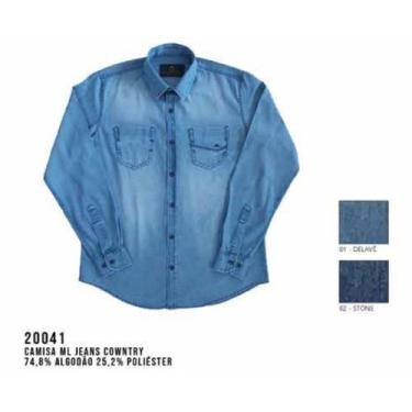 Imagem de Camisa Social MX72 Manga Longa Jeans Country Masculino Adulto Multicor
