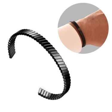 Imagem de Bracelete masculino pulseira aço inoxidável ajustável/ preto/prata - V