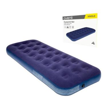 Imagem de Colchão Inflável Solteiro Aveludado Azul Avenli 191x73x22cm Portátil a