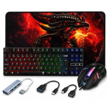 Imagem de Kit Mobilador Gamer Teclado Semi Mecânico RGB + Mouse óptico Led em 7 Cores + Pad Speed Estampado (TIPO C + v8)