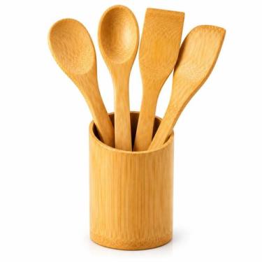 Imagem de Bambu Natural Kit Cozinha Ecos 5 Peças com Suporte