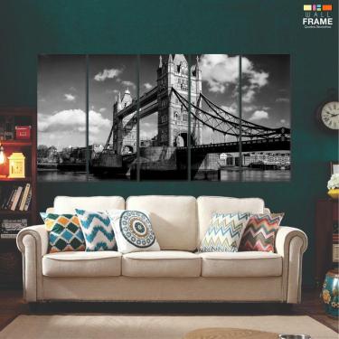 Imagem de Quadro City Preto E Branco Paisagem Em Tecido 5 peças 140x65