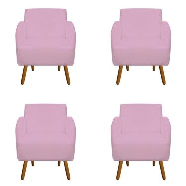 Imagem de Kit 04 Poltronas Pés Palito Suede Rosa Bebê D`classe Decor