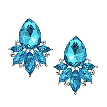 Imagem de Brincos de noiva com strass de pérola azul pavão turquesa estilo retrô vintage antigo, cristal de strass, Strass