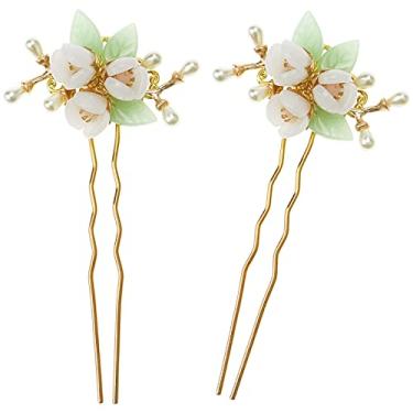 Imagem de DIYstore Pacote com 2 palitos de cabelo flor pérola pauzinhos de cabelo chinês vintage broche de cabelo chignon pino pauzinhos estilo de cabelo acessórios para mulheres