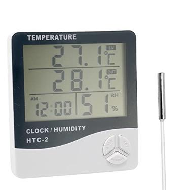 Imagem de Homesen HTC-2 Exibição digital de tela grande para ambientes internos e externos Medidor de temperatura e umidade Tempo Calendário Alarme Termômetro e higrômetro