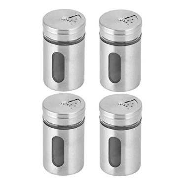 Imagem de Kit com 4 Saleiros Porta Condimento Pimenta Pote Vidro Aço Inox Visor