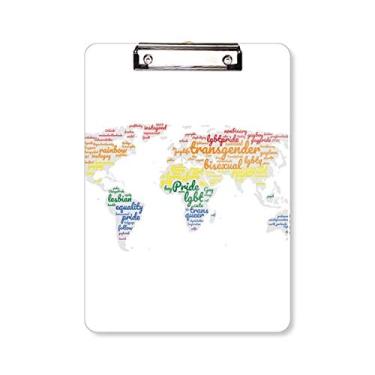 Imagem de Mapa global LGBT Rainbow Wordcloud prancheta pasta bloco de escrita placa de apoio A4