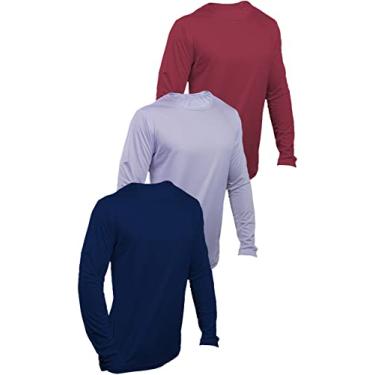 Imagem de KIT 3 Camisetas Com Proteção UV 50+ Dry Fit Segunda Pele Térmica Tecido Termodry Manga Longa - Marinho, Vermelho, Branco - G
