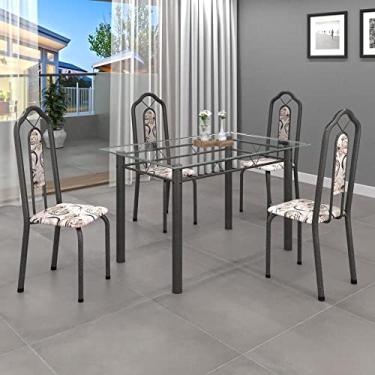 Imagem de Conjunto de Mesa 120x75cm Tampo Vidro com 4 Cadeiras Bianca Soma Móveis