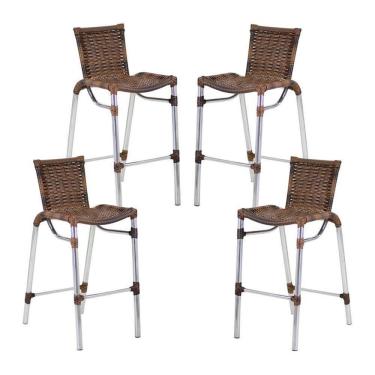 Imagem de 4 Banquetas Em Alumínio Fortaleza Alta Com Encosto Para Cozinha Edícula E Balcão Argila