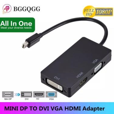 Imagem de Mini DP DisplayPort para DVI VGA adaptador compatível com HDMI  3 em 1 Hub  Conversor de Vídeo