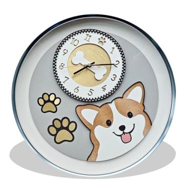 Imagem de Tacevoll Relógio de parede para relógio de parede grande de 50 cm decorativo, requintado relógio de parede de alumínio feito à mão, feito com precisão e adornado com adoráveis motivos de cachorro