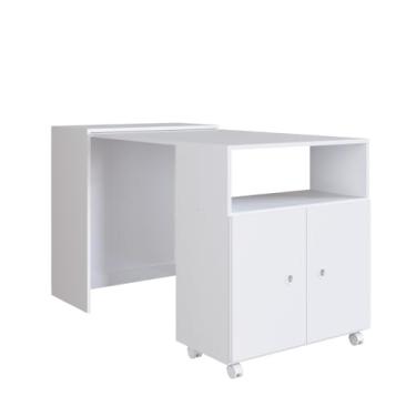 Imagem de Balcão Multiuso Organizador 2 Em 1 Com Mesa Recolhível e Rodízios Cozinha Sala de Estar Branco