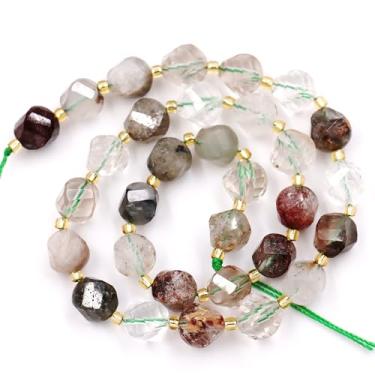 Imagem de Malahill Contas de pedra natural por atacado para fabricação de joias DIY vendidas por saco, 5 fios e um rolo de cordão interior facetado em forma de S quartzo fantasma 10 mm