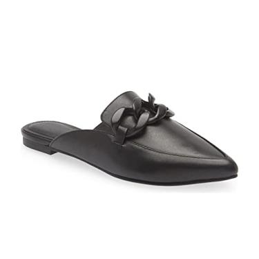 Imagem de Juliet Holy Mocassins femininos Mules Flats bico fino frente única sem cadarço de corrente de metal, Corrente de plástico - preto, 37