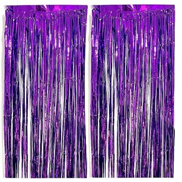 Imagem de 2 peças de decoração de festa pano de fundo 9,28 x 1,56 metros cortina de franja de folha tinsel streamamer fundos de fotos decorações penduradas para chá de bebê revelação de gênero aniversário