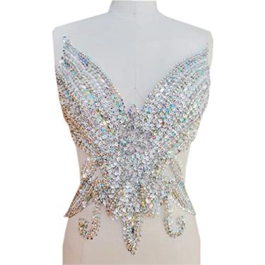 Imagem de Aplique de strass puro costurado à mão em malha branca costurada em miçangas, lantejoulas, remendos, acessórios para roupas sociais (multicoloridas)