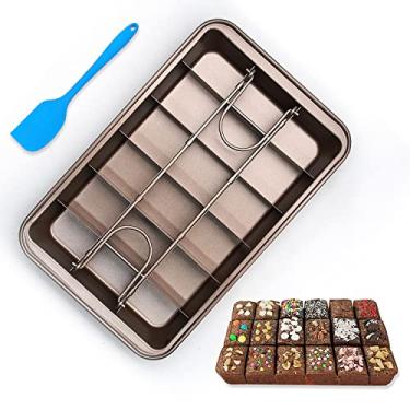 Imagem de Forma de brownie com divisórias, assadeira antiaderente de aço carbono, assadeira de pão, 18 moldes quadrados pré-cortados para mordida de brownie, bolo, fudges e chocolate