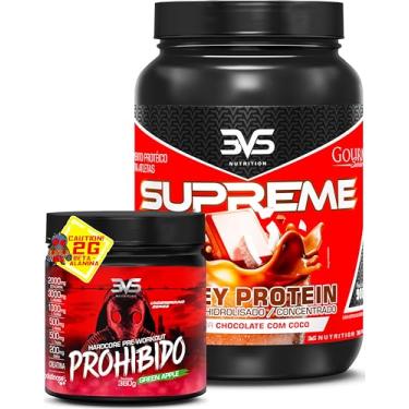 Imagem de 3VS Nutrition Combo Pré-Treino Prohibido Sabor Maça Verde 360g + Whey Supreme 900g Sabor Chocolate/Coco