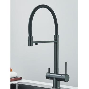 Imagem de Preto cinza filtrado torneira da cozinha filtro de água torneiras de cozinha filtro misturador purificação de água torneiras de água potável, tipo b preto fosco