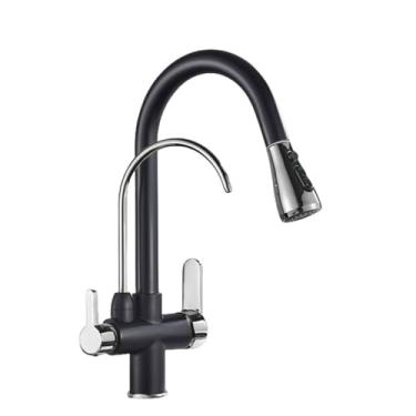 Imagem de Torneiras de cozinha de purificação preta pull out cozinha filtro de água torneira misturadora de 3 vias, preta e cromada B