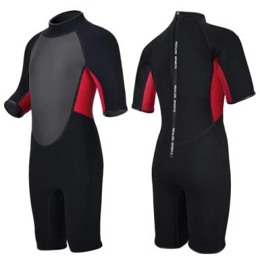 Imagem de REALON Roupa de mergulho infantil para meninas, meninos, crianças e jovens, 3 mm, neoprene, roupa de banho quente em água fria, maiô térmico, zíper nas costas, para natação, mergulho, jet ski, surfe