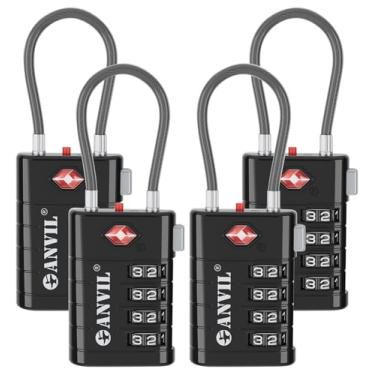 Imagem de ANVIL Cadeados de bagagem TSA de 4 mostradores com alerta de pesquisa: núcleo TSA008 aprimorado para máxima segurança, TSA ideal para bagagem, mala, academia e uso geral de armário (4, preto)