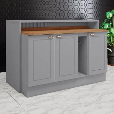 Imagem de Bancada de Cozinha Kit Ilha Gourmet Americana 3 Portas Ripado Nature/Cinza - Henn