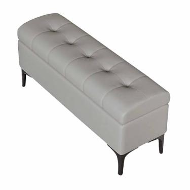 Imagem de Banco otomano de armazenamento, descanso de pés otomano com pernas, banco de madeira na extremidade da cama, baú de armazenamento, carga de até 299 kg, para sala de estar, quarto, entrada