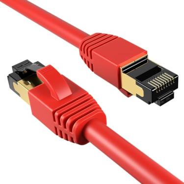 Imagem de Cables Direct Online Cabo de conexão Ethernet Cat8 vermelho de 3 m SFTP 40 Gbps 2000 MHz, conectores RJ45 de cobre blindado de 26 AWG para modems, roteadores, redes