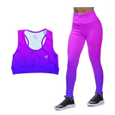 Imagem de Kit Top Cropped Treino Conjunto Academia Calça Legging Confortável Gin