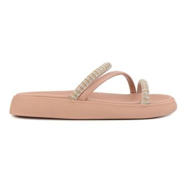 Imagem de Sandalia Feminina Moleca Papete Strass Dourado Nude - 54691, 35, Nude