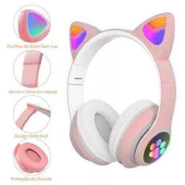 Imagem de Fone De Ouvido Over-ear Gamer Sem Fio Cat Rosa Com Luz Led