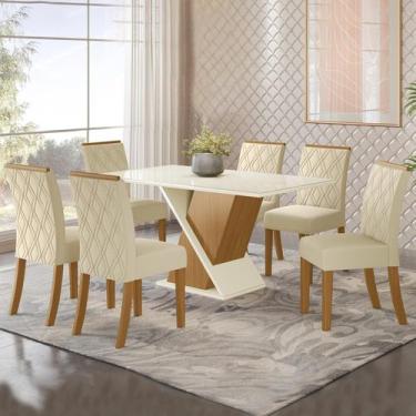 Imagem de Mesa de Jantar 6 Lugares Alice com Vidro Nature/Off White/Linho - Pano