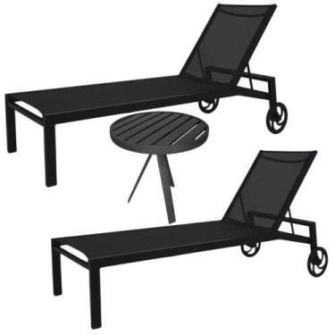 Imagem de Kit 2 Espreguiçadeira de Piscina Alumínio com Rodas + Mesa Lateral - N