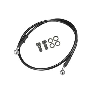 Imagem de Partuto Mangueira de freio universal para motocicleta, quadriciclo, motocross, trançada, linha de freio hidráulico, oleoduto, 100 cm, metal, tom preto prateado, 1 conjunto de substituição