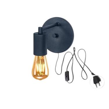 Imagem de Lumiária Abajur Arandela Parede Cabeceira Preta + Lâmpada - Arandelas 