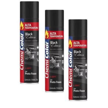Imagem de Kit 3 Tinta Spray Chemicolor Alta Temperatura Preto Fosco 350ml
