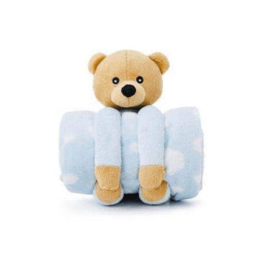 Imagem de Manta Bebê Azul Urso Teddy de pelúcia - Loani Presentes