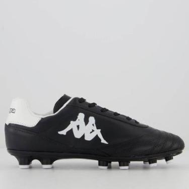 Imagem de Chuteira Kappa Arizona Couro Campo Branca e Preta-Masculino