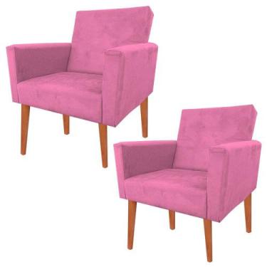 Imagem de Kit 02 Poltrona Decorativa Nina + Puff + Almofada Suede Rosa - BEATRIZ