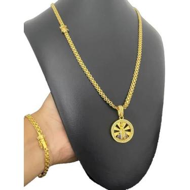 Imagem de Kit Cadeado Duplo 5mm +Pingente Nossa Senhora Banhado a Ouro - ToJoia1