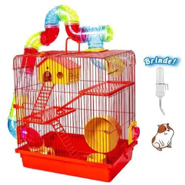 Imagem de Gaiola Hamster 3 Andares Tubo Super Luxo Vermelha+Bebedouro - Jel Plas
