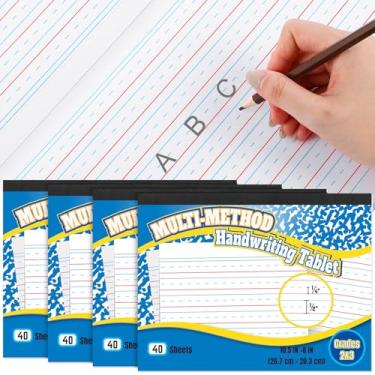 Imagem de Henoyso 4 peças de papel de escrita à mão, 80 páginas, papel de escrita para jardim de infância com linhas, papel de escrita para crianças, 20 x 26 cm, papel de prática de caligrafia para crianças,