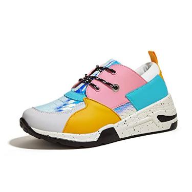 Imagem de LUCKY STEP Tênis feminino de salto alto, plataforma, estilo cliff, retrô, com cadarço, casual, Holograma branco/multi, 37